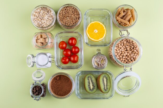 flat lay delicious preserved food