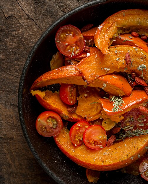 Flat lay delicious pumpkin meal