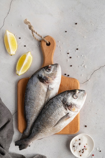 Flat lay delicious seafood arrangement