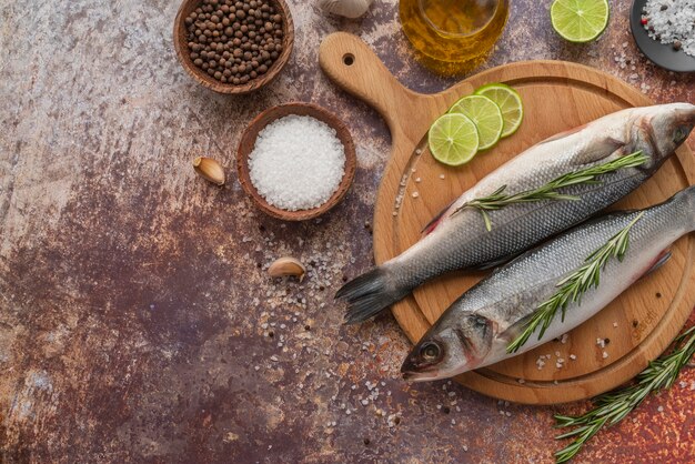 Flat lay delicious seafood composition