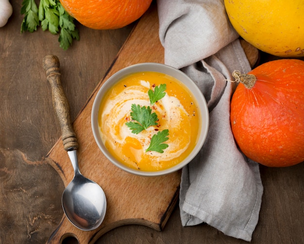 Free photo flat lay delicious soup arrangement