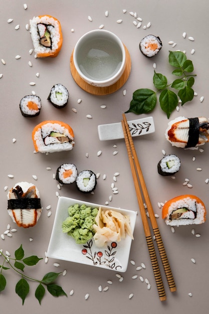 Free photo flat lay of delicious sushi concept