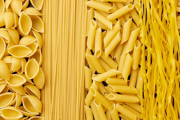 Flat lay delicious types of pasta
