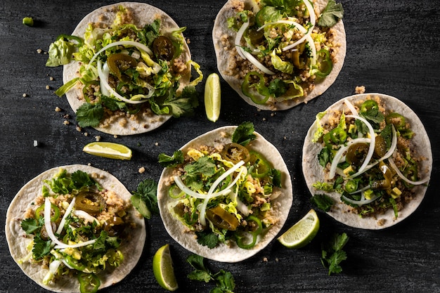 Free photo flat lay delicious vegetarian tacos