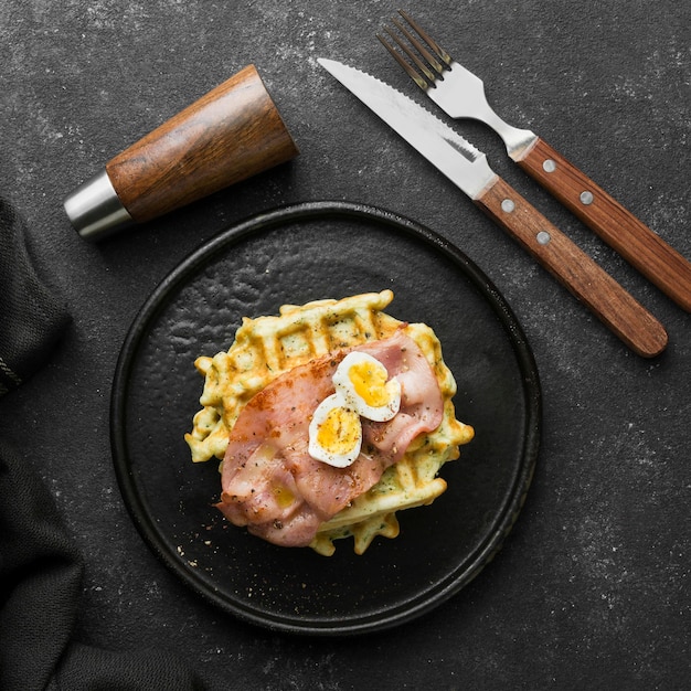 Free photo flat lay of delicious waffers breakfast