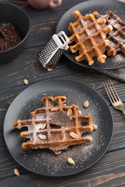 Flat lay delicious waffles