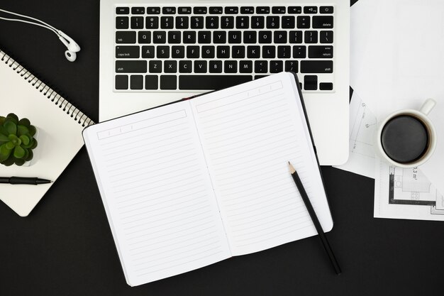 Flat lay of desk concept with copy space