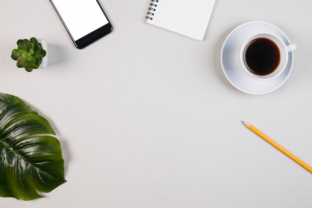 Flat lay desk concept with copyspace