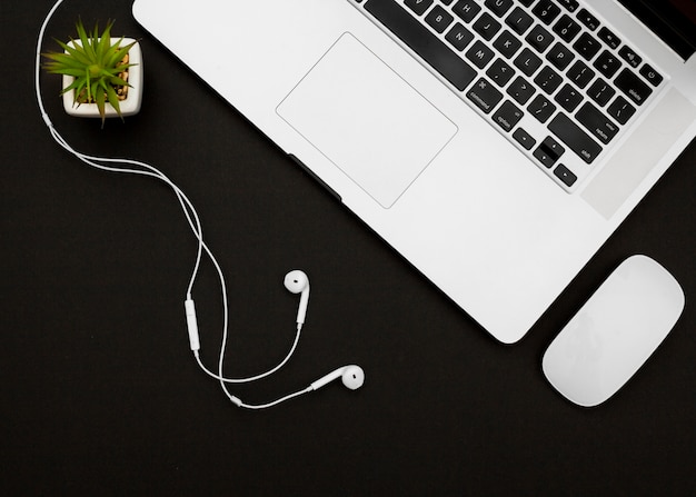 Flat lay desk concept with laptop