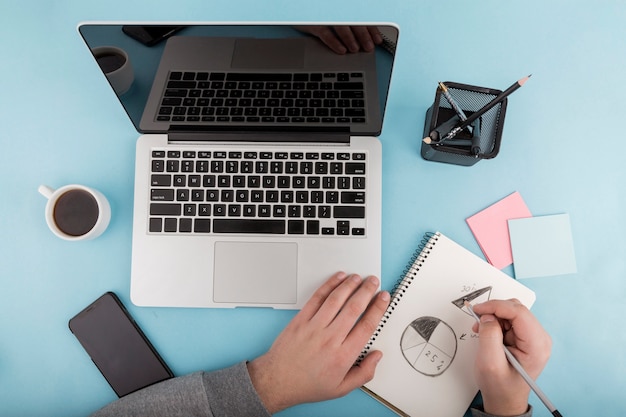 Flat lay of desk concept with laptop