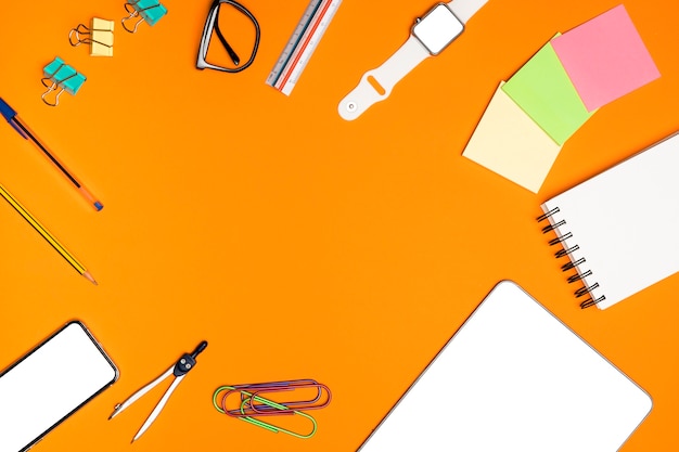 Flat lay desk concept with office supplies