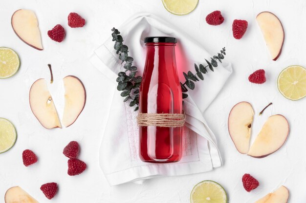 Flat lay detox fruit drink