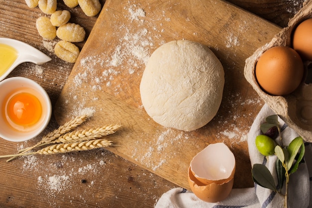 Flat lay dough on cutting board