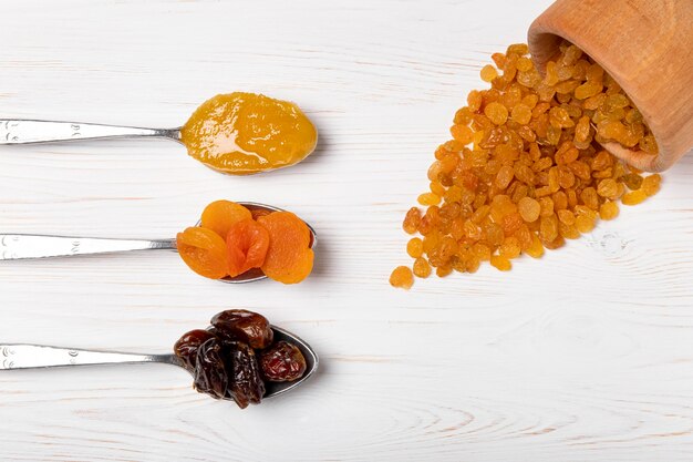 Flat lay dried fruits arrangement