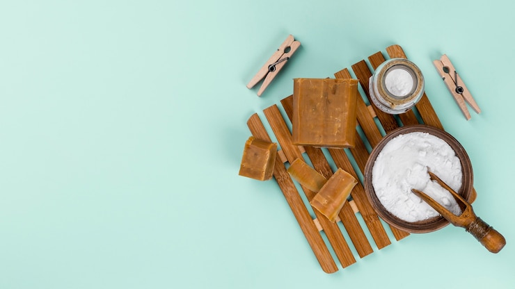 Free Photo flat lay eco cleaning products copy space
