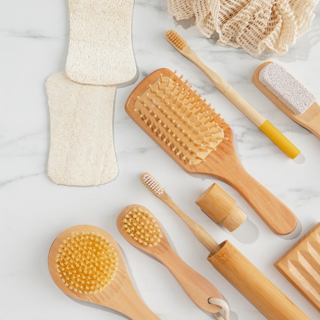Flat lay eco hygiene products