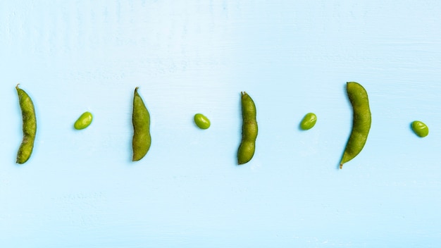 Flat lay edamame beans arrangement