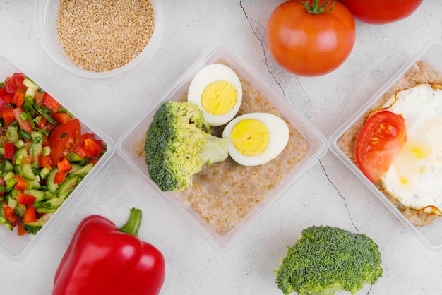 Free photo flat lay of eggs and vegetables