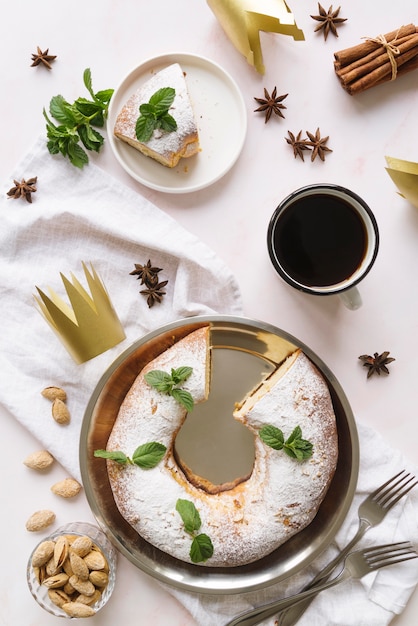 Flat lay of epiphany day desserts