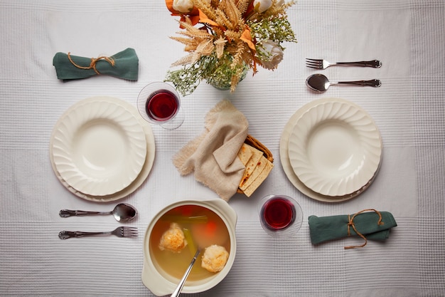 Free photo flat lay of feast for the first day of passover seder