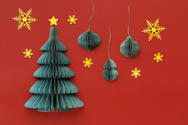 Flat lay festive christmas ornaments with copy space