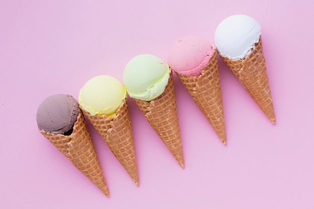 Flat lay of flavors of ice cream