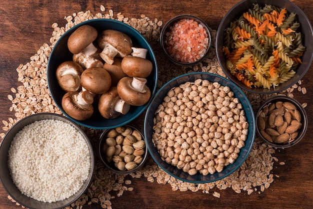 Free photo flat lay food arrangement in bowls