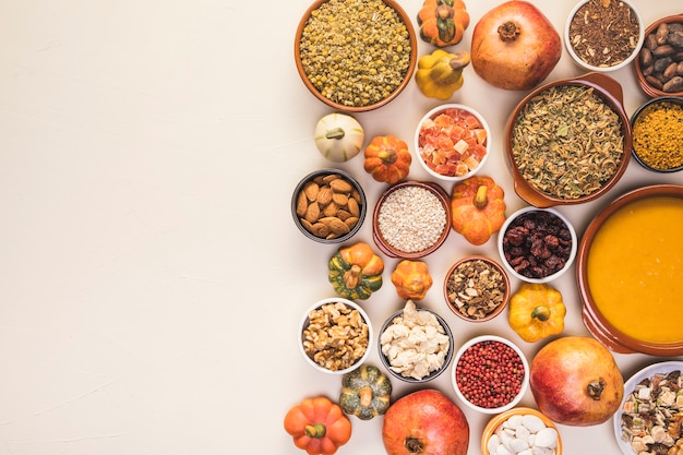 Flat lay food arrangement with copy-space