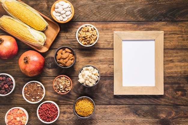 Flat lay food arrangement with frame