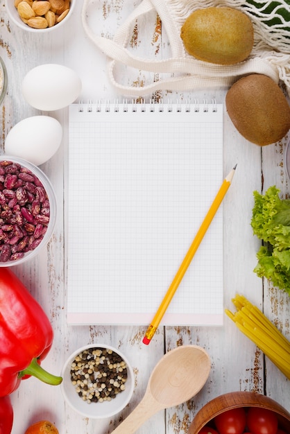 Flat lay of food concept with copy space