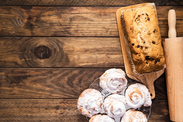 Flat lay food frame with pastries