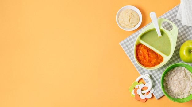 Flat lay food frame on yellow background