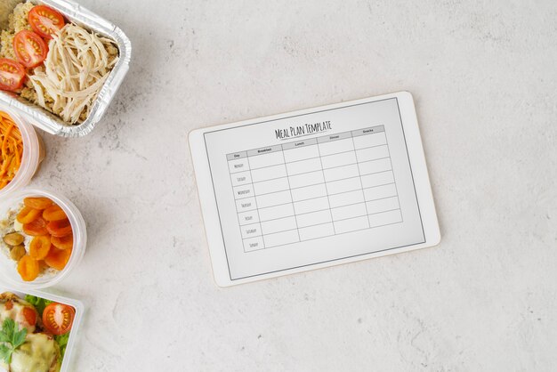 Flat lay of food menu plan template