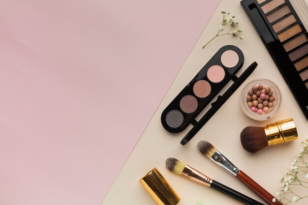 Flat lay frame with beauty products and copy-space