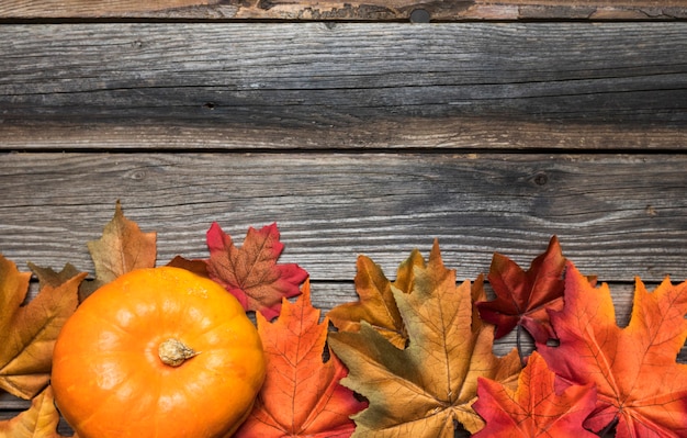 Foto gratuita cornice piatta con foglie colorate e zucca