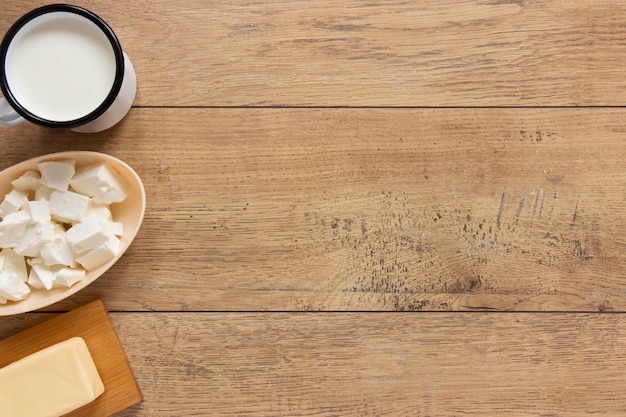 Flat lay frame with dairy products