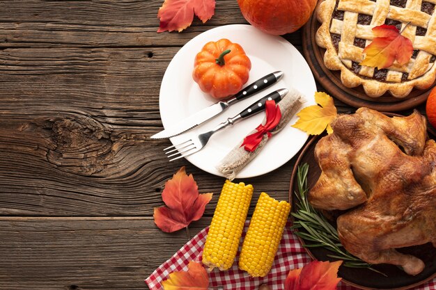 Flat lay frame with delicious food and copy-space