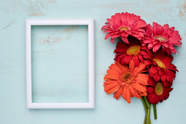 Flat lay of frame with floral concept