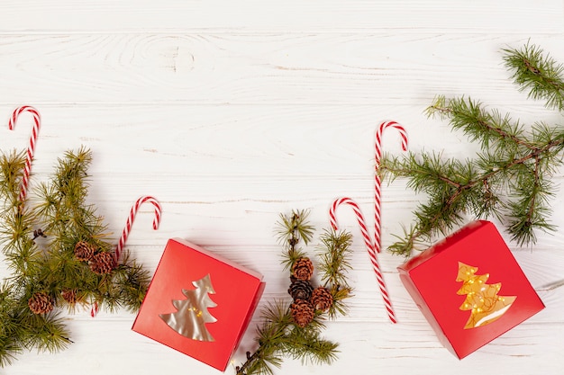 Flat lay frame with gifts and candy