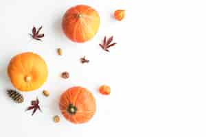 Free photo flat lay frame with pumpkins and copy-space