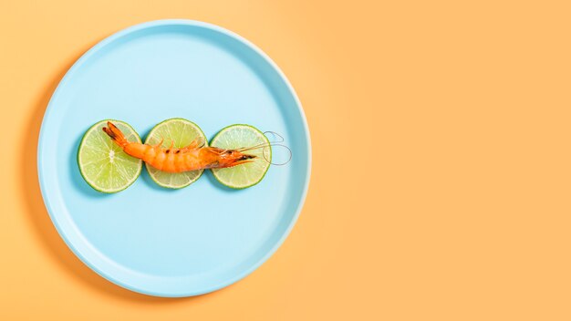 Flat lay frame with shrimp and copy-space
