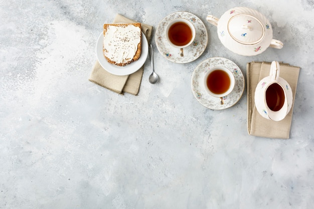 Flat lay frame with tea and copy-space