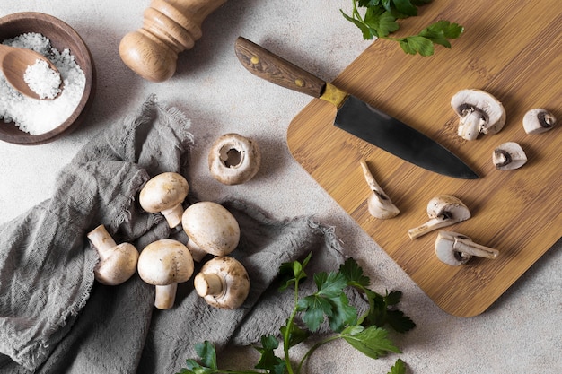 Flat lay fresh mushrooms arrangement