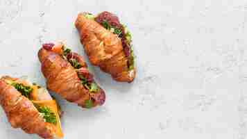 Бесплатное фото Плоские лежали свежие сэндвичи ассортимент с копией пространства