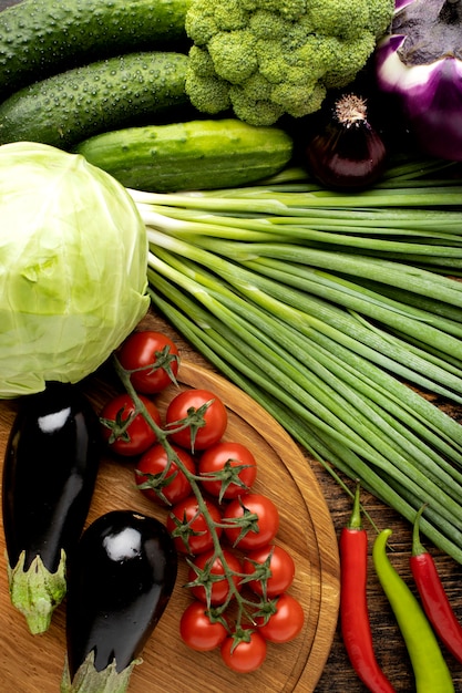 Flat lay fresh vegetables composition