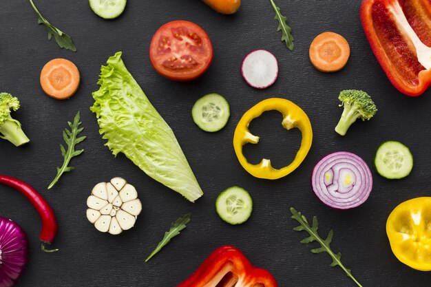 Flat lay of fresh vegetables concept