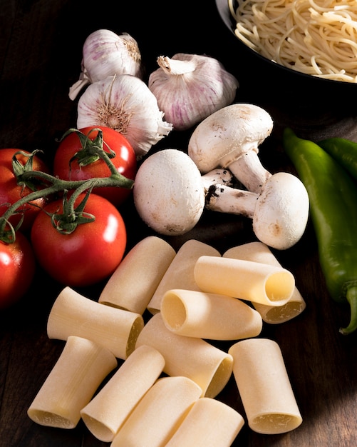 Flat lay fresh vegetables for pasta