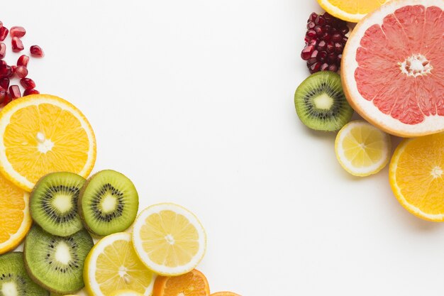 Flat lay of fruit assortement with copy space