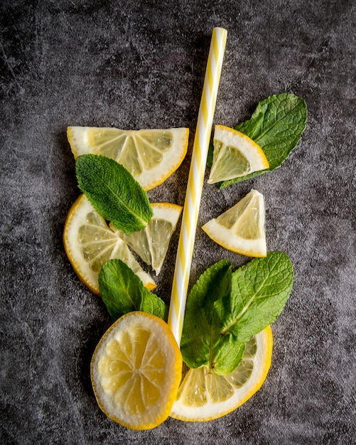 Flat lay of fruits for summer cocktail