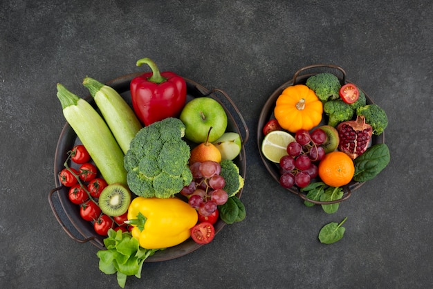 Flat lay fruits and vegetables arrangement